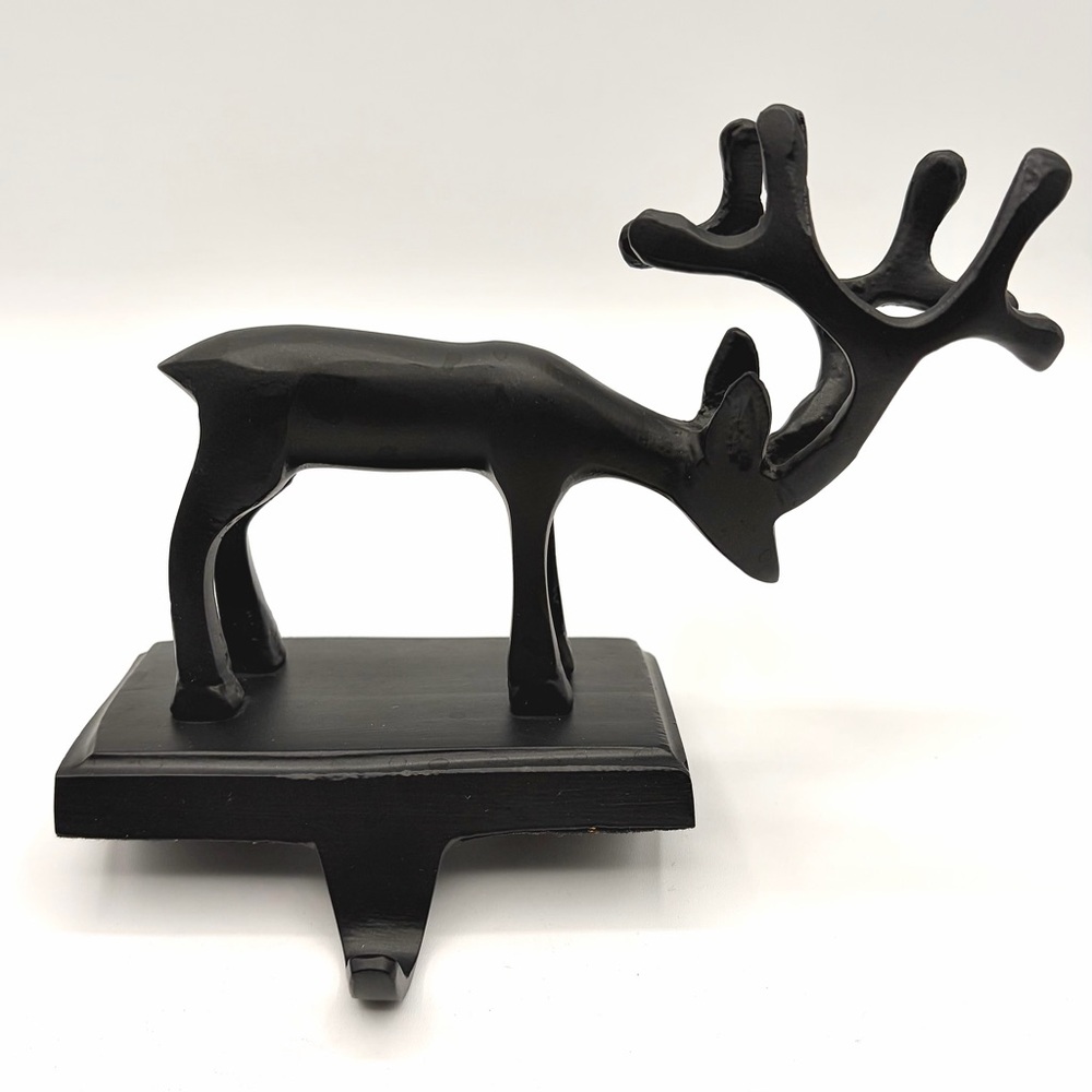 Black Reindeer With Antlers Stocking Holder - Christmas